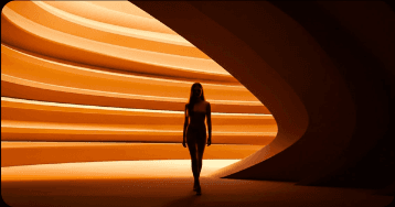 Illuminated architectural tunnel with silhouette